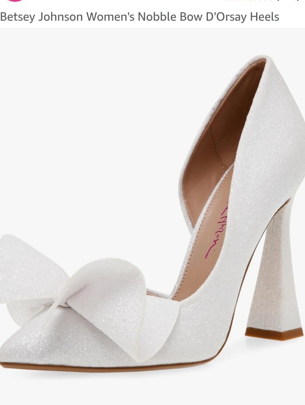 Betsey Johnson White Glitter Pointed Toe Bow Heels
